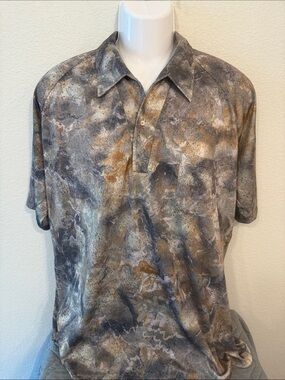 Lilly Dache Trendy Vintage Abstract Print Gold-Splattered Polo Shirt - XXL